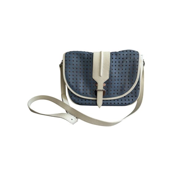 TOUS Blue White Perforated Leather Crossbody Bag w/ Dustbag - Picture 15 of 15